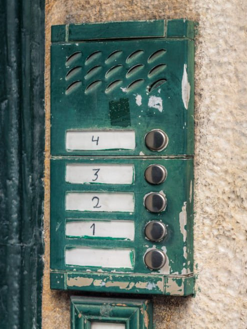 Reality: a decrepit call box with simple buttons